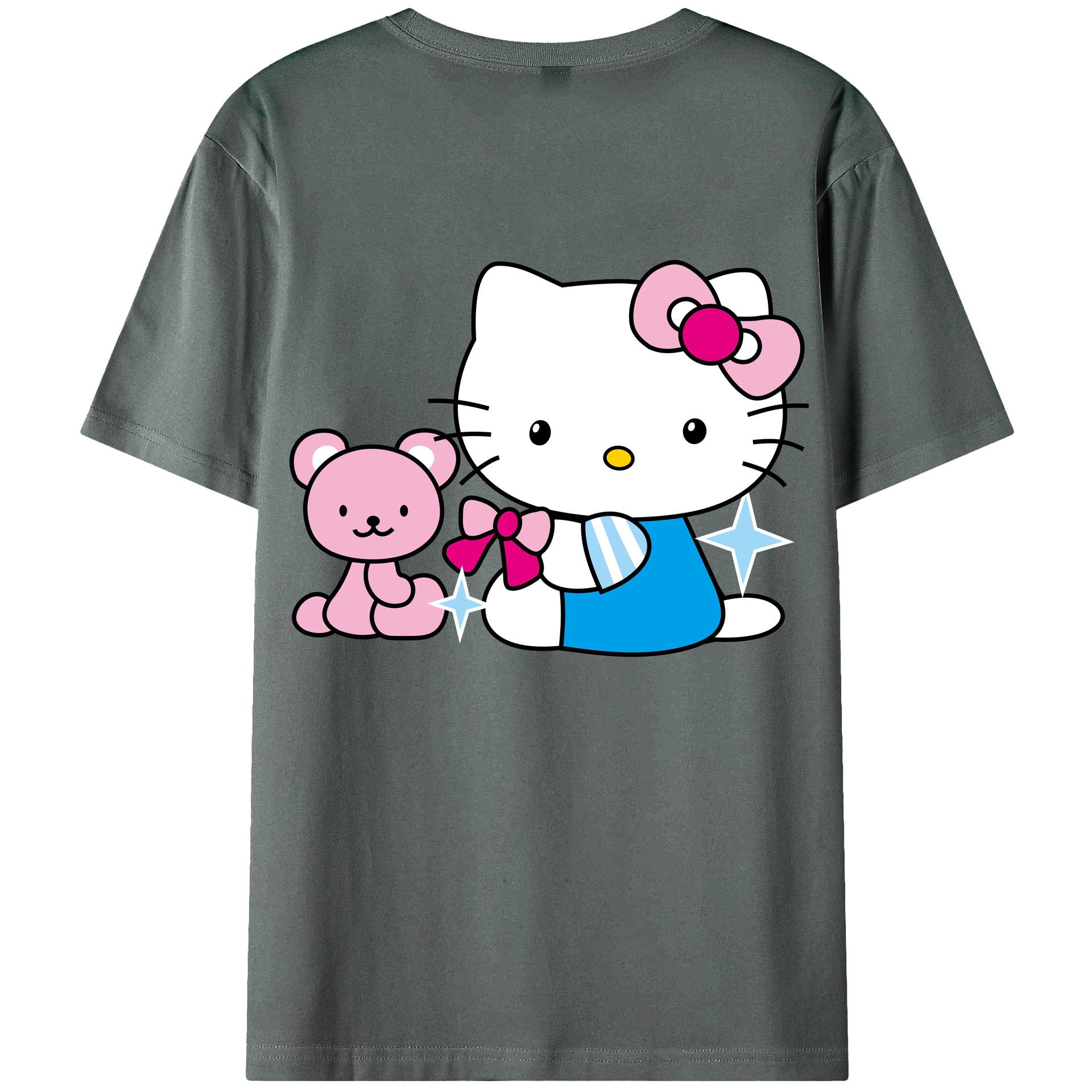 （画像用） Hello Kitty ハローキティ 綿100％ メンズ半袖Tシャツ（バックプリント） 通気性